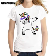 Dabbing Unicorn Kadın T Shirt Kısa Kollu sıfır yaka bluzlar Moda Panda/Pug/Kedi Karikatür Baskılı Hip Hop Tişörtlerin(China)