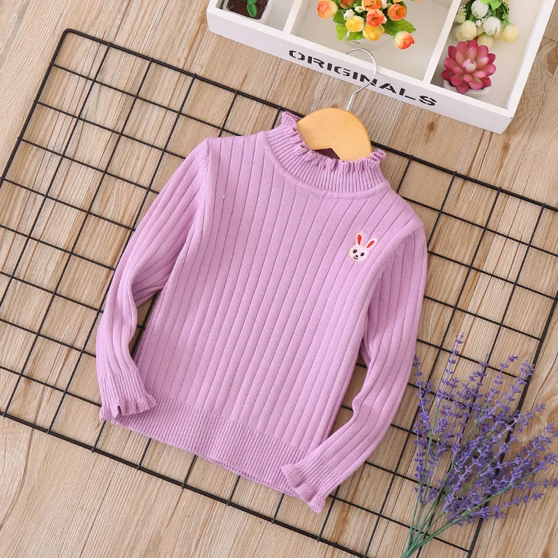 

Special Offer Candy-Colored Rabbit Embroidered Lace Collar GIRL'S Sweater 2019 Autumn And Winter New Style Childrenswear Base To