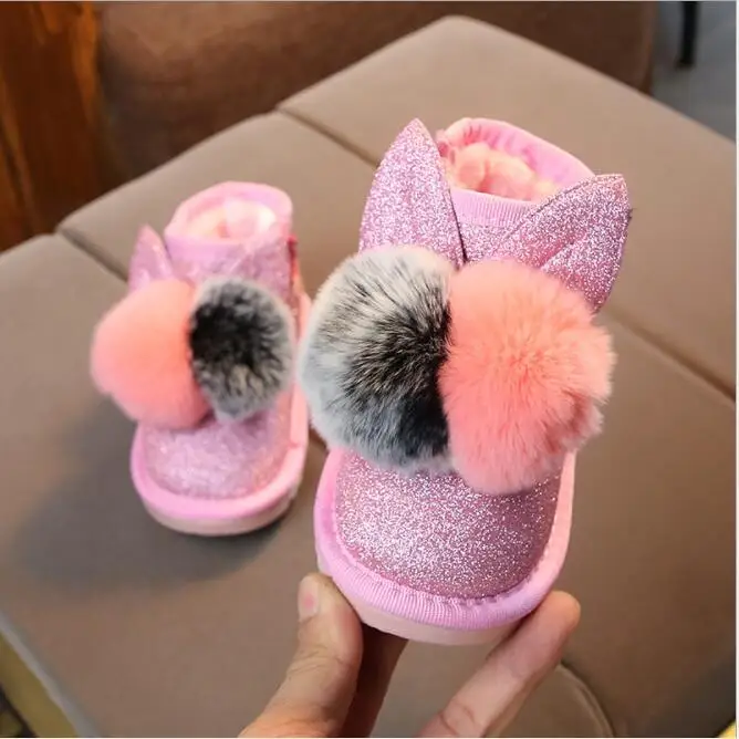 Зимняя детская хлопковая обувь для детей 1-2-3 лет, детская обувь для малышей, Детская Нескользящая хлопковая обувь с мягкой подошвой - Цвет: Розовый
