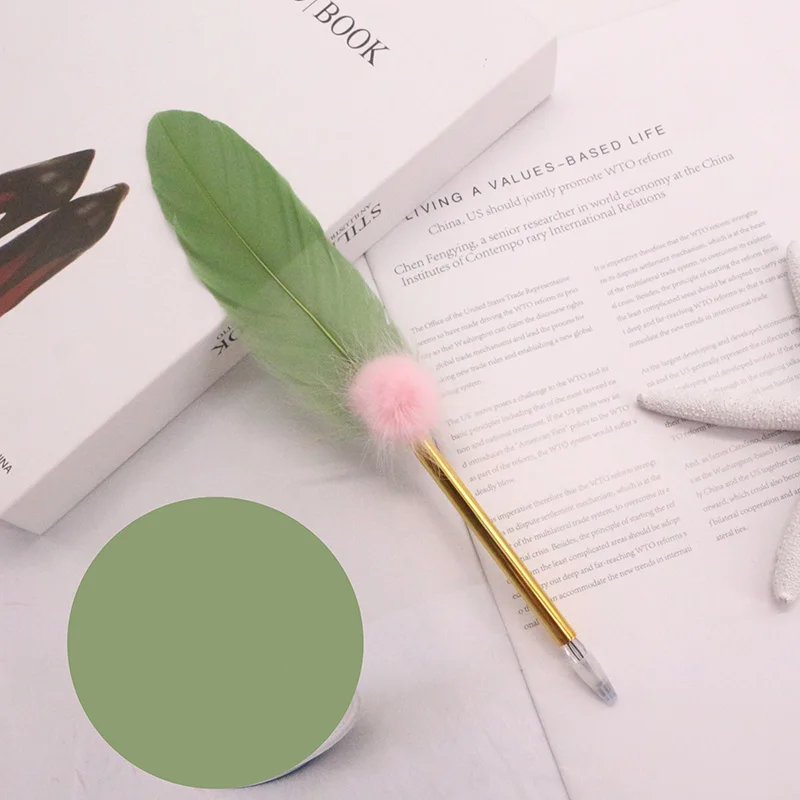 Горячая многоцветная кисть перо гелевая ручка подарок на День учителя металл простое качество студенческие канцелярские принадлежности подарок на праздник - Цвет: Hairball Green
