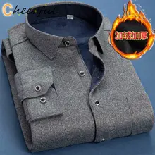 

M-6XL Autumn Winter Men Fleece Warm Shirt 2021 Male Fashion Solid Long Sleeve Business Big Size Shirt Plaid Thick Warm Shirt