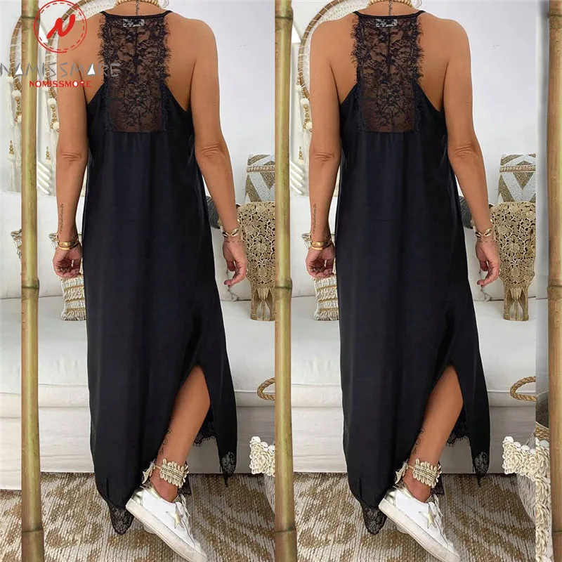 Женское летнее Свободное длинное платье сексуальное на бретельках с V образным