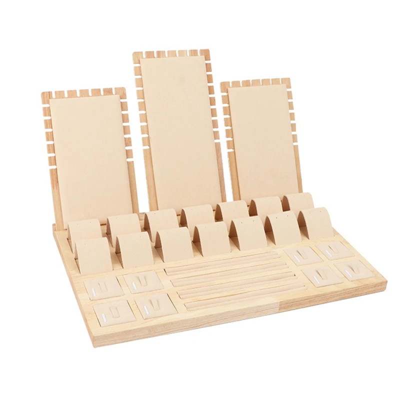 

High Quality Bamboo Velvet Jewelry Display Earring Display Stand Ear Stud Earrings Holder Rack Storage Case Beige