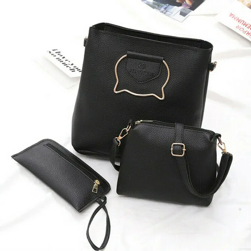 3 шт., однотонные сумки через плечо для женщин, Сумки из искусственной кожи, модная женская сумка на плечо, сумка для телефона, сумка-тоут, женская сумка-мессенджер