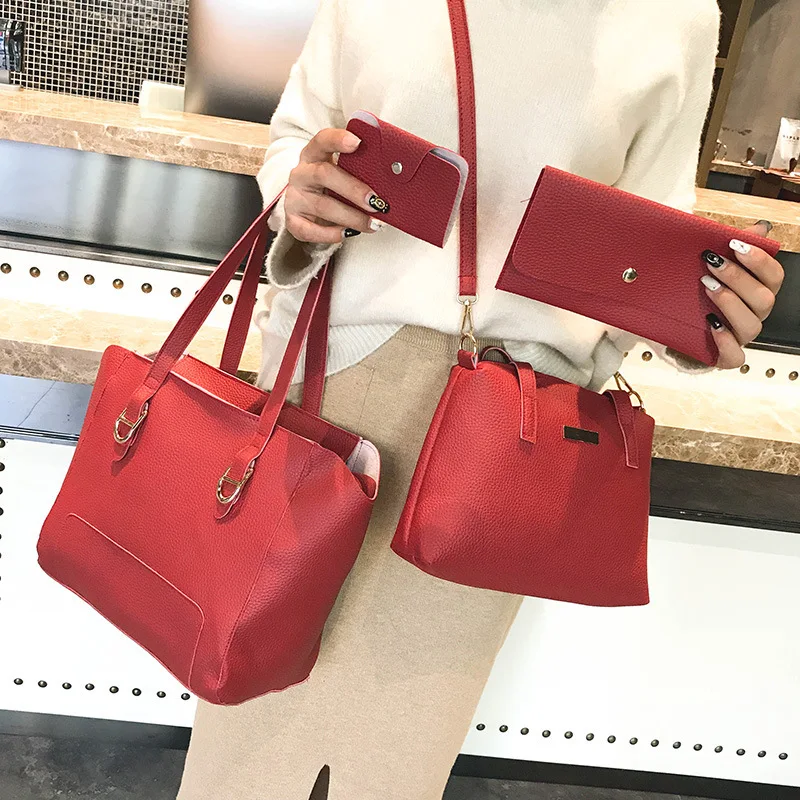 

2019 Korean-style Hot Selling WOMEN'S Bag New Style Embossed Leather Four-piece Set One-Shoulder Oblique Picture Handbag