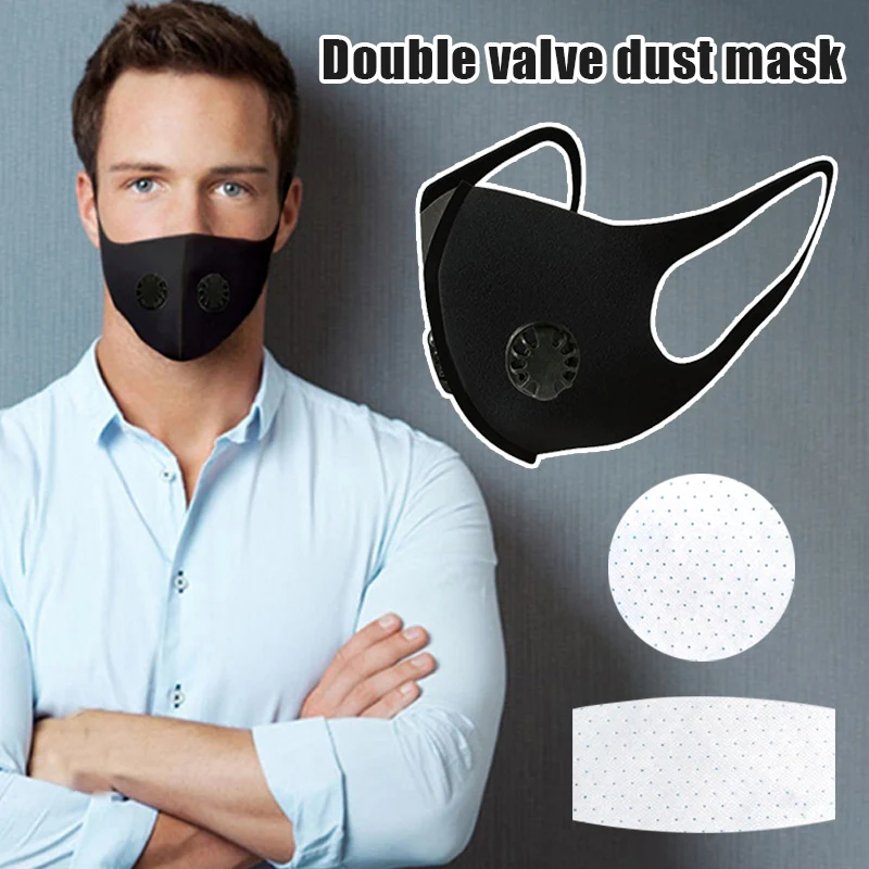 

Reusable Cycling Mask Double Breathing Valves Mouth Masks Comfortable Anti-fog Dust-proof Sponge Mask for Women Men S7JN