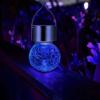 

4Pcs Solar Light Hanging Lamp Crack Glass Ball LED Lights Garden Yard Patio Landscape Christmas Party Decorative Lighting