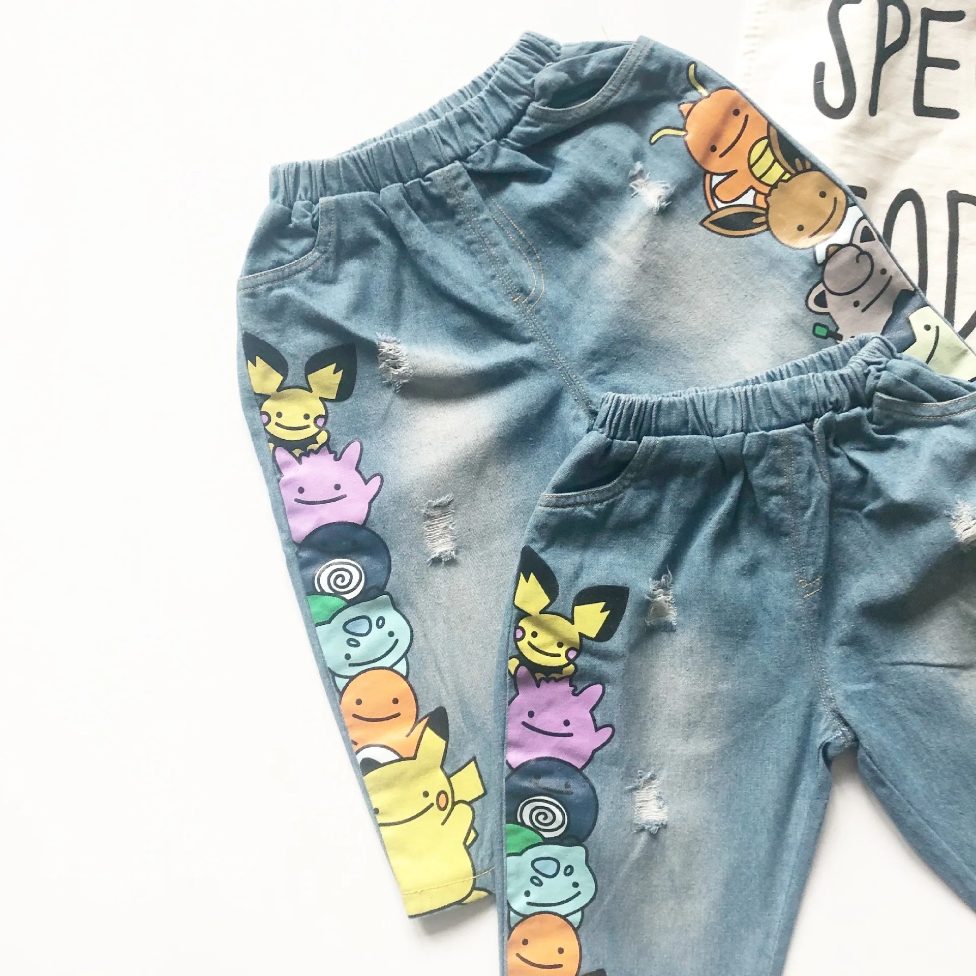 Tonytaobaby/осенне-зимняя одежда; Новая детская одежда; детские джинсы с милым рисунком для мальчиков и девочек; повседневные штаны