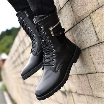 

Popular Motorcycle Boots Men Winter High-Top Combat Boots Men Leather For Men Casual Luxury Military Boot Army Size 38-44 Black