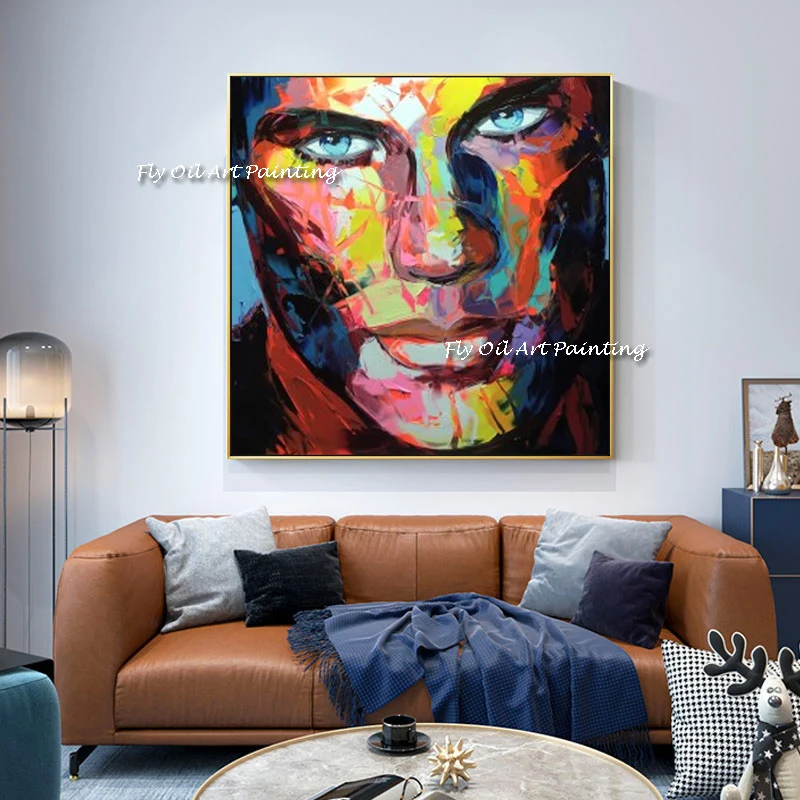 

Face Oil Painting on Canvas Francoise Nielly Wall Art Man Pictures for Living Room Texture Palette Knife Caudros Decoration