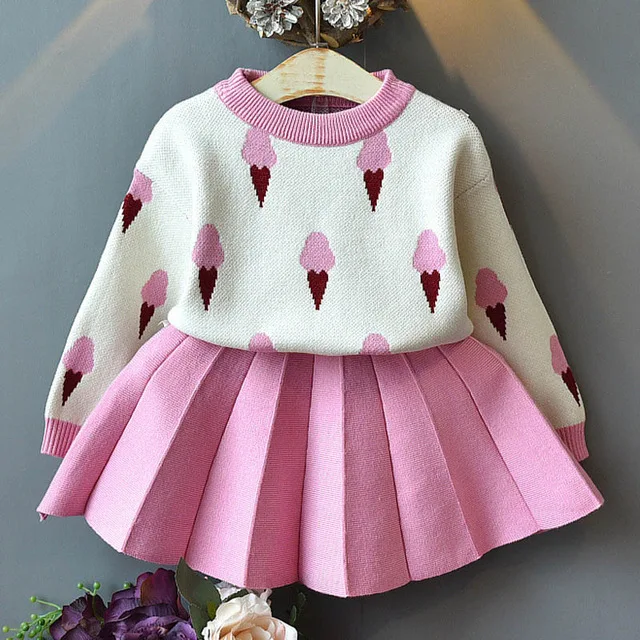 

Girl Dress New Autumn Girls Party Dress Long Sleeve Ice Cream Knitted Children Dresses Girl Kids Dress Clothing for 3 7 Years