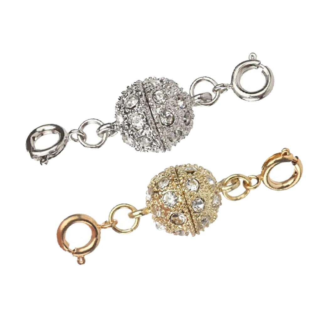 2 Sets Rhinestone Ball Shape Magnetic Clasp Converters Lobster Closure Necklace Bracelet Jewelry Making Findings