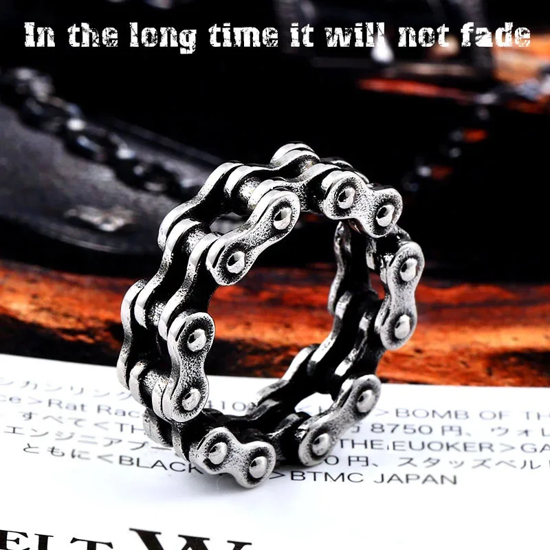 316L Stainless Steel Motorcycle Car Chain Boy Ring Punk Rock link Men's biker Ring