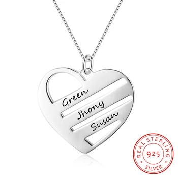 

Personalized Engraved Name Heart Pendant Necklace Sterling Silver 925 Jewelry Custom Nameplate Necklaces for Women
