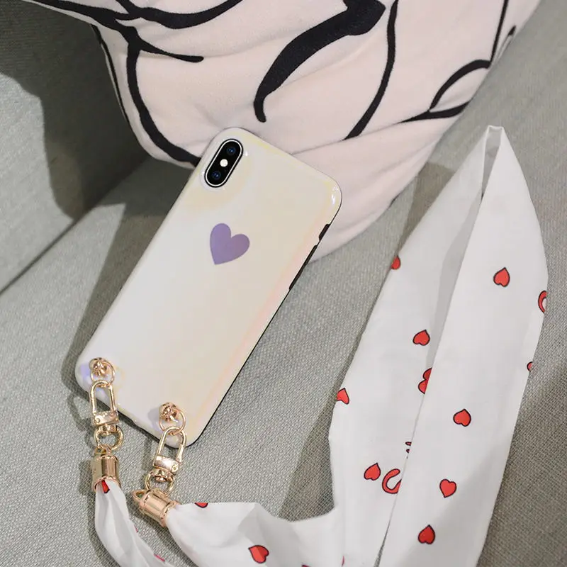PZOZ Phone Case lanyard Strap For iPhone X XS MAX XR Shockproof Protection Case Anti-loss DIY Hang Wave Rope Fashion Neck Strap - Цвет: White Love