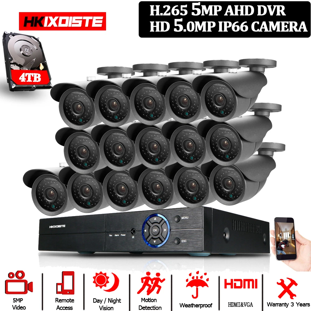 Уход за кожей лица запись 16CH 5MP AHD DVR 5.0MP HD камера наружного наблюдения