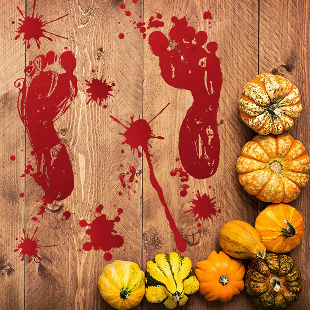 3D Horrible Halloween Decoration Bloody Wall Stickers Fingerprint Blooding Handprint Foot Wallpaper Glass Window Halloween Decor