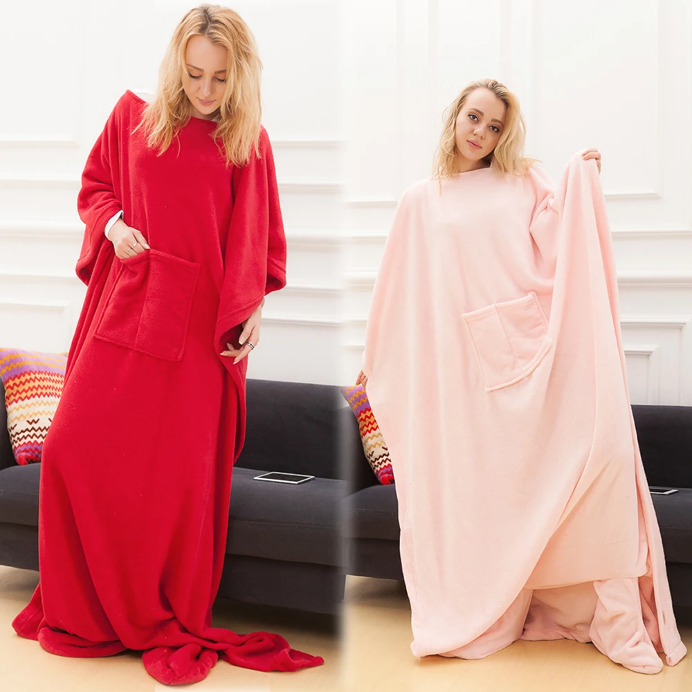 Adult Oversized Wearable Blanket with Foot Pocket Warm Micro Plush Fleece  Sofa Bedding Blaket to Wear TV Blanket With Sleeves - AliExpress