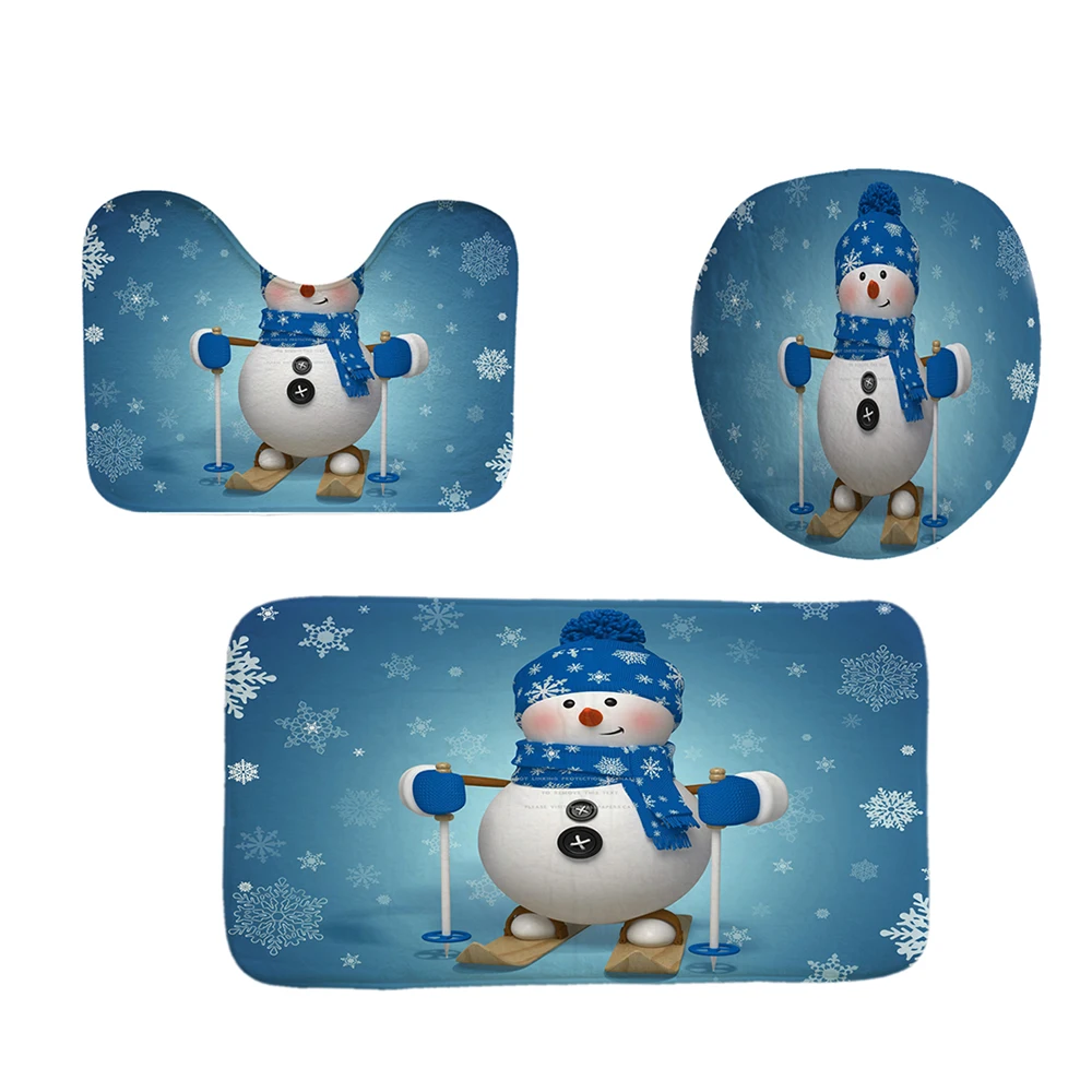 3PCS Водонепроницаемая Рождественская Шторка для ванной 3D цифровая печать ванная комната четыре части разноцветный Снеговик Катание на лыжах узор ванная комната четыре части - Цвет: 3PCS