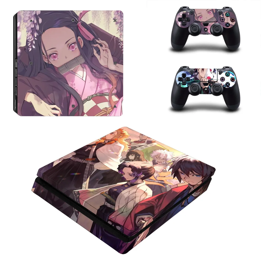 Demon Slayer PS4 Slim Skin Cover Sticker Decal Vinyl for Playstation 4 PS4 Slim Skin Console and 2 Controllers 