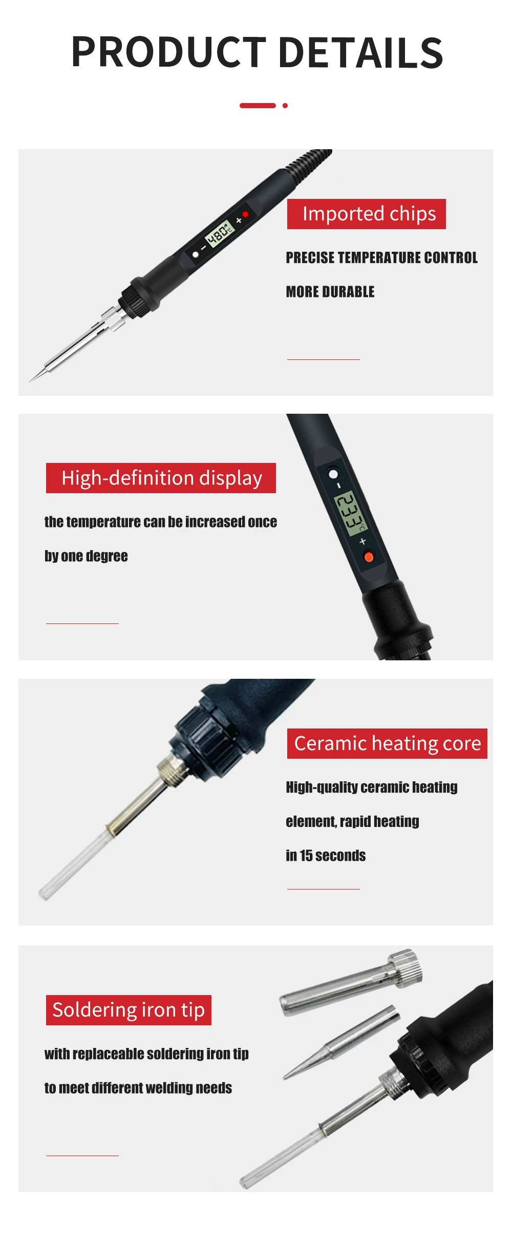 80W Digital Electric Soldering Iron Kit Set Temperature Adjustable 220V 110V  Welding Tool  Ceramic Heater Soldering Tips Rework