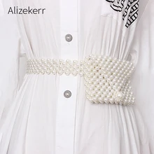 Эластичный пояс с жемчугом, поясная сумка для женщин,, корейский стиль, мобильный телефон, ручная работа, маленькая квадратная поясная сумка, женские Мини-кошельки, высокое качество