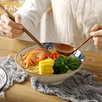 

FANCITY Home mixed noodle bowl, large retro ramen bowl, soup bowl, creative big bowl, salad bowl, bucket bowl