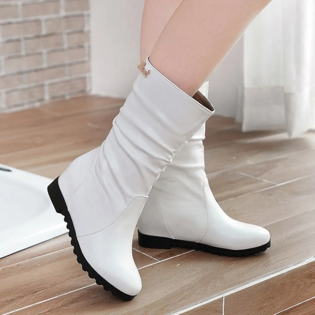 White SAGACE/модные однотонные сапоги для женщин; сезон осень-зима; теплые Нескользящие женские сапоги; повседневные сапоги с круглым носком; женская обувь; botas mujer;#4 - Цвет: White