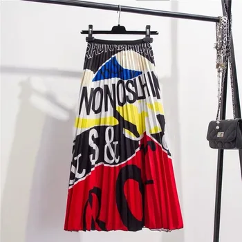 

032 New-Coming Summer Printing Cartoon Letter Pattern High Street Europen Style Women Skirts Party Holiday High Elastic