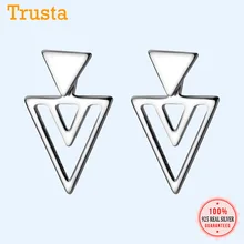 Trusta настоящие 925 пробы Серьги серебристого цвета; бижутерия для женщин модные треугольные серьги-гвоздики для девушек-подростков Ds1476