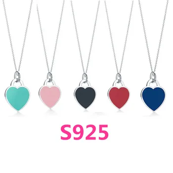 

New big Heart Women Necklaces 925 sterling silver necklace TIF Style Love pendants Logo necklace men chain necklaces Collar