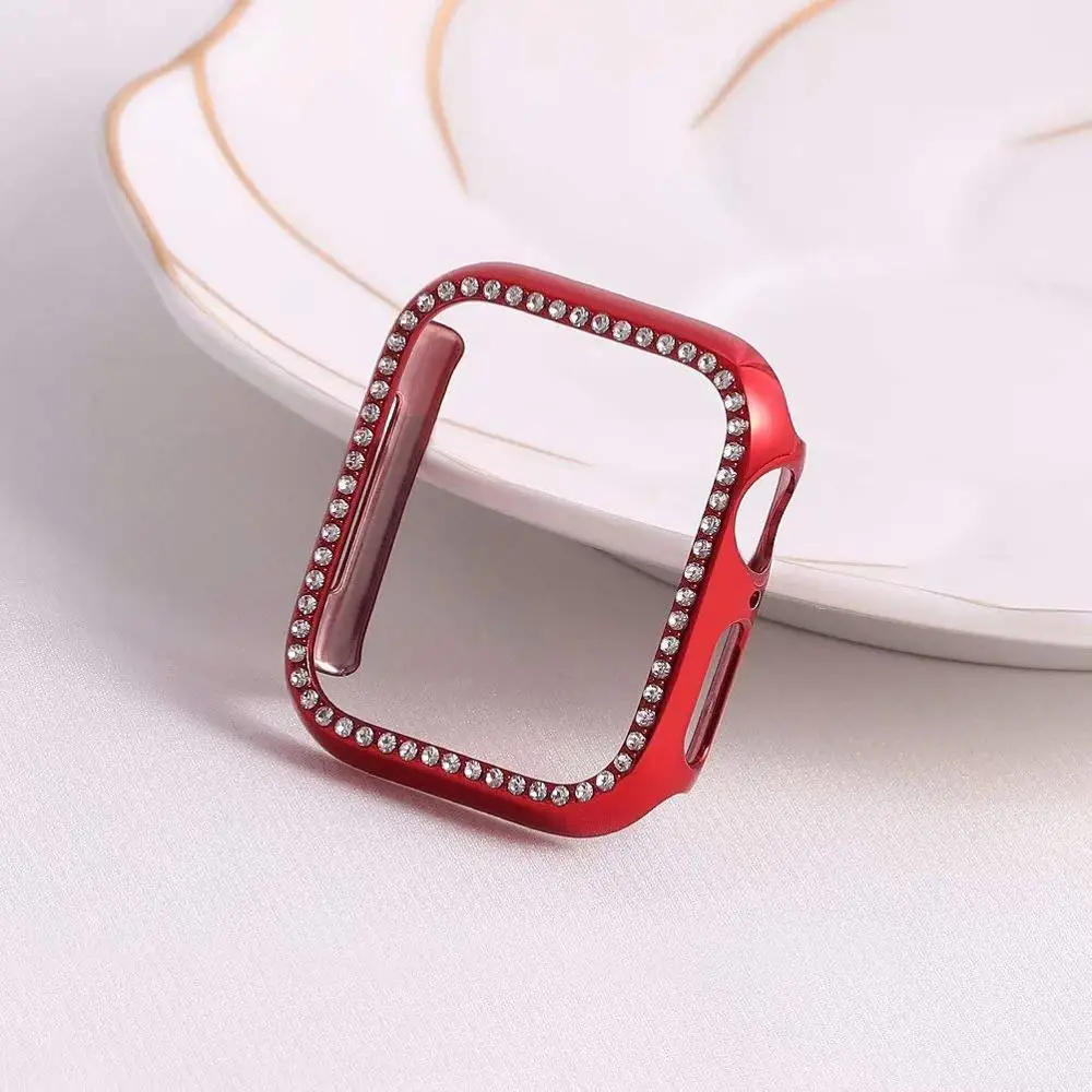red Блестящий Алмазный чехол для Apple watch 4 case 44 мм 40 мм iwatch 5 4 3 2 case 42 мм 38 мм Алмазный защитный чехол для экрана Аксессуары - Цвет: red