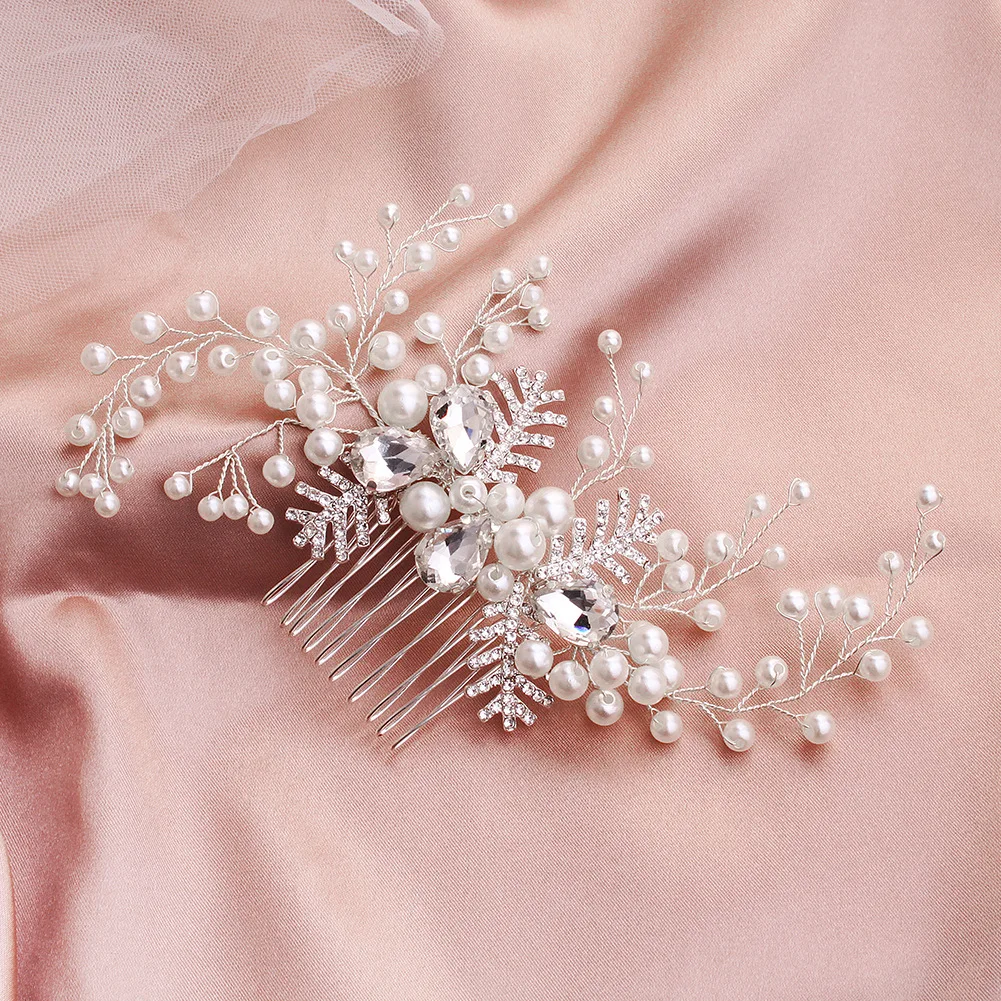 Le Liin свадебный гребень для волос с кристаллами Свадебные украшения ручной работы жемчужный гребень горный хрусталь заколка из сплава