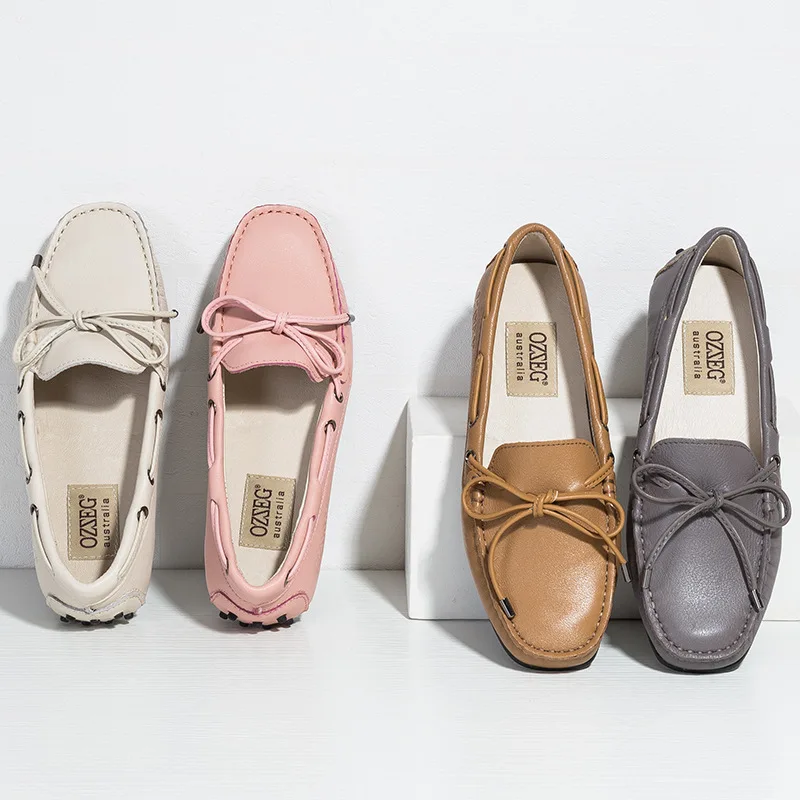 

Summer New Style Wearable Bandage Cloth Bow Full Leather Casual Shoes Women's Slip-on Lazy Shoe