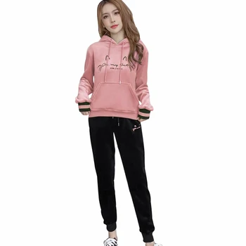 

Rlyaeiz 2019 Winter 2 Piece Set Women Tracksuit Autumn Casual Gold Velvet Cat Embroidery Hoodies + Ankle-length Pants Sportswear