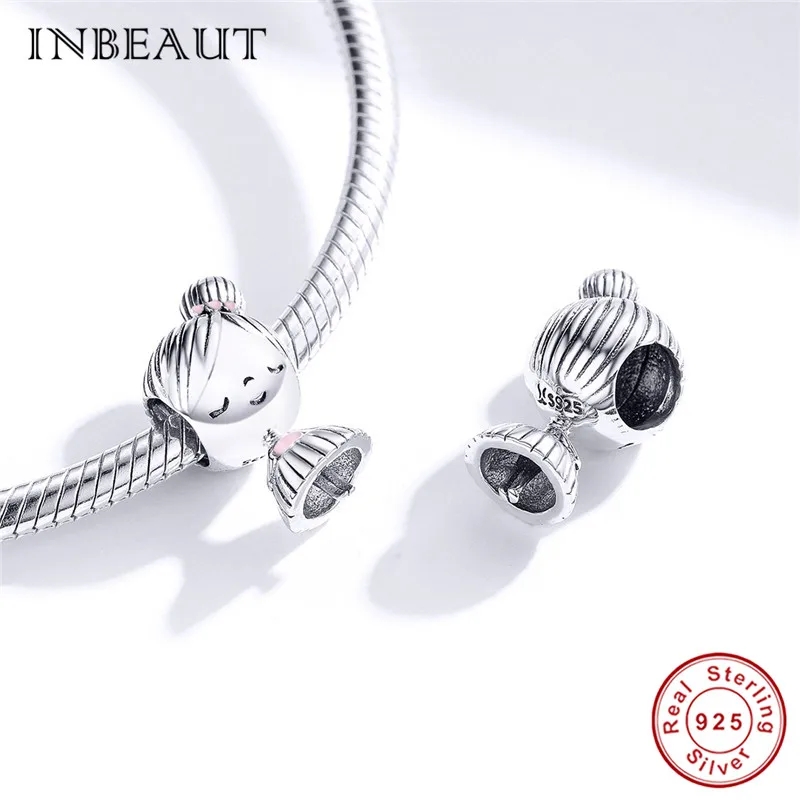 INBEAUT Настоящее 925 пробы Серебряное розовое сердце мальчик Бусины fit Pandora браслет Европейский DIY мужской студенческий талисманы Новое поступление ювелирных изделий