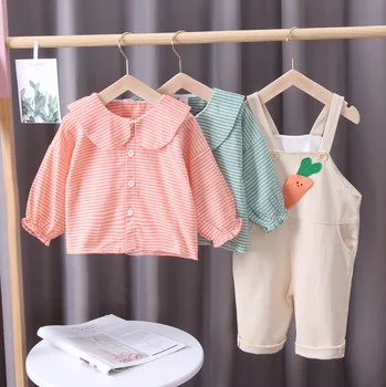 

2020 new autumn children's clothing girls pure cotton 100% rabbit girl suit suspenders children's clothing 2-piece clothes suit