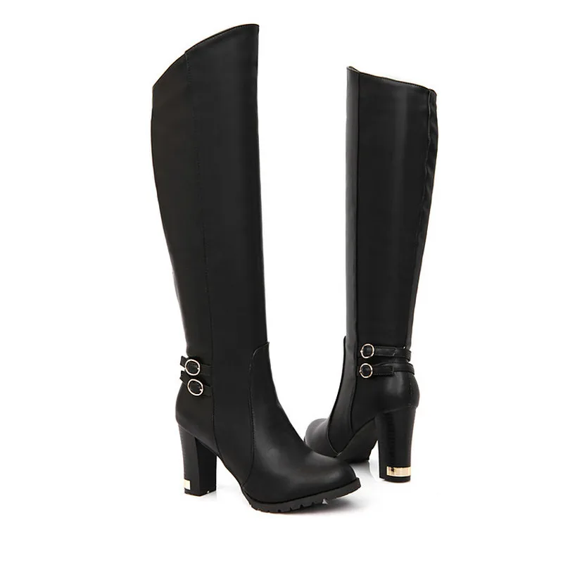Lloprost ke Knee High Boots Women Winter Snow Fur Boots Fashion Zipper High Heel Knee Boots Black Brown Shoes Large Size 43