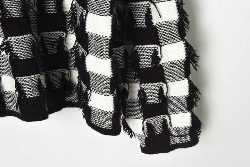 Роскошный дизайнерский свитер Runway с половиной Turlneck белый черный плед вязание пуловер зимний свитер женский джемпер