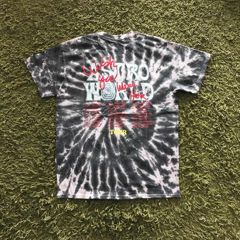 Трэвиса Скотта Astroworld Festival Run Tie Dye Футболка мужская и женская ASTROWORLD уличная хип-хоп Футболка Трэвиса Скотта