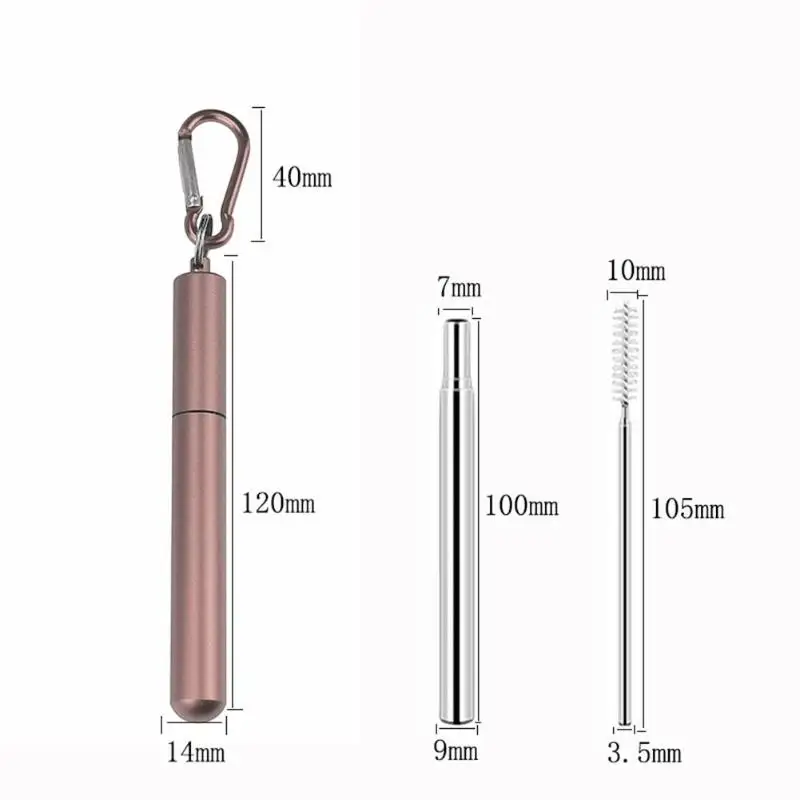 Pink Прочный питьевой соломы Многофункциональный 18/10 нержавеющей стали соломы набор телескопической соломы с чистящей щеткой чехол для переноски - Цвет: Pink