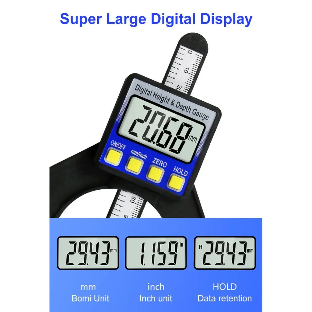 0-80 мм lcd Цифровой измеритель глубины деревообрабатывающие Штангенциркули измерительные инструменты для измерения высоты Магнитная самостоящая апертура
