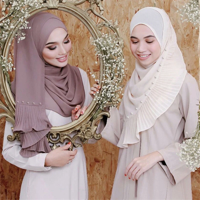 72*185 Centimetri Trendy Chiffon Perle Sciarpa per Le Donne Musulmane Piega  Hijab Femme Musulman Foulard Islamico Foulard Scialli Testa sciarpe|Abbigliamento  islamico| - AliExpress