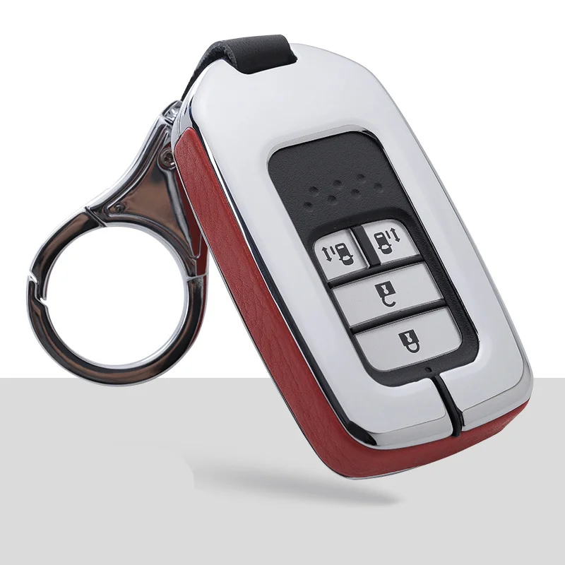 A-silver red Чехол для ключей автомобиля из цинкового сплава, кожаный чехол для Honda Civic Accord EX EXL Crv Crz Hrv, защитный чехол для автомобиля, аксессуары для ключей - Название цвета: A-silver red