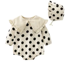 Baby Girls Dot Printing Rompers Long Sleeve Cotton Jumpsuits with Big Collar for Infants New Arrival Kids Clothes