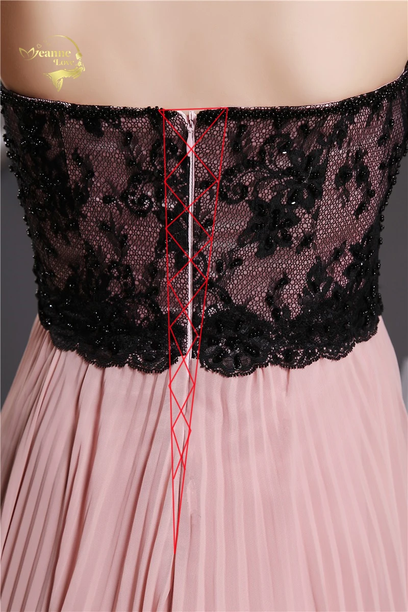 Дизайн Vestidos De Festa розовый с черным шифоновым топом черное кружевное на молнии сзади шифоновое вечернее платье TH1209
