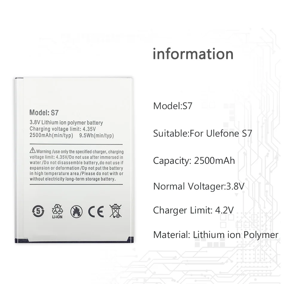 Для Ulefone S7 Мобильная сменная батарея для мобильного телефона 2500 мАч литий-ионный полимерный для Ulefone S7
