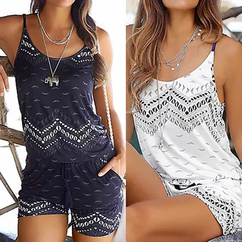 

2020 Bohemian Straps Playsuits Womens Summer Holiday Mini Playsuit Ladies Printed Print Floral Shorts Jumpsuit Боди Женское