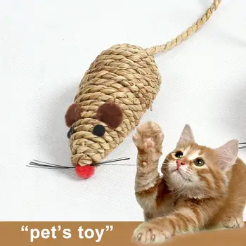 

Straw Rope Braided Simulation Mouse Pet Scratch Chew Toy Teaser Supplies