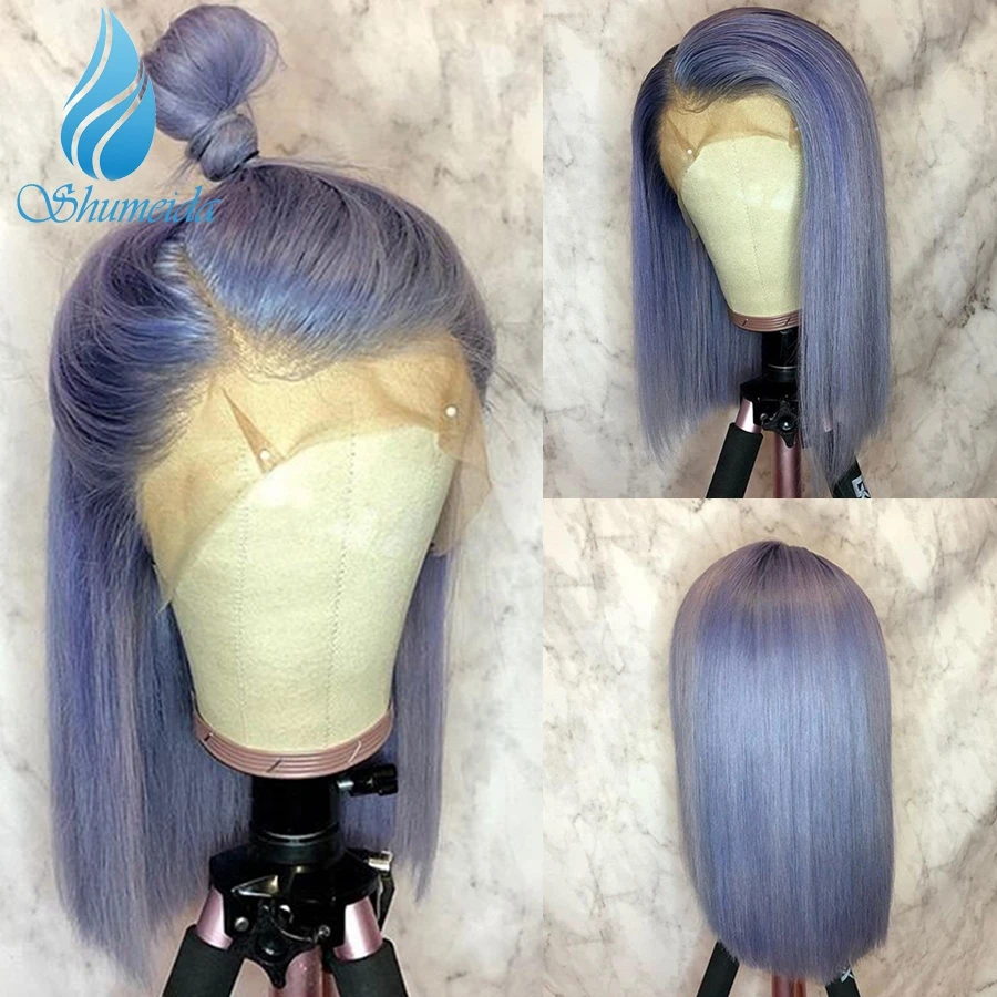 SMD-Peluca de cabello humano brasileño Remy para mujeres negras, Color púrpura, 13x6, Bob corto, prearrancado